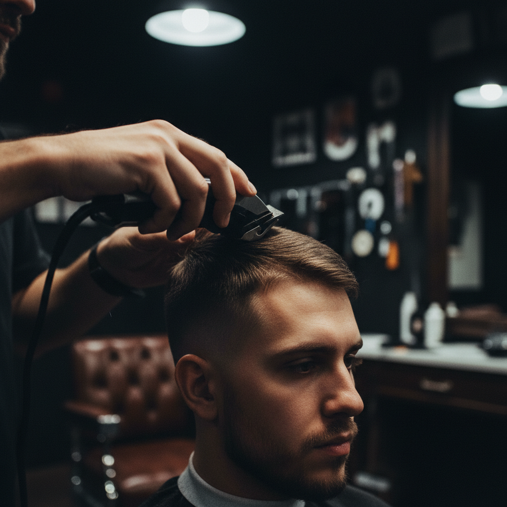 Professional skin fade haircut in progress