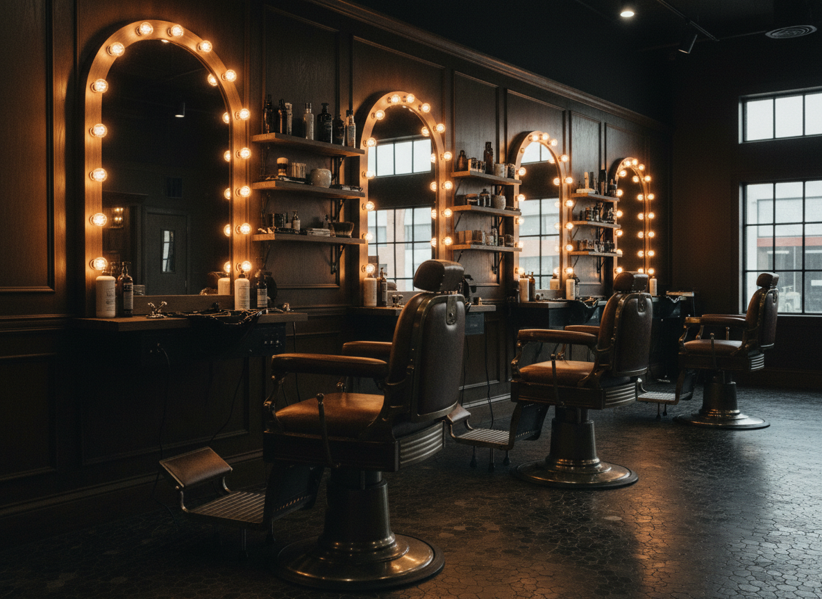 Premium barbershop interior with leather chairs